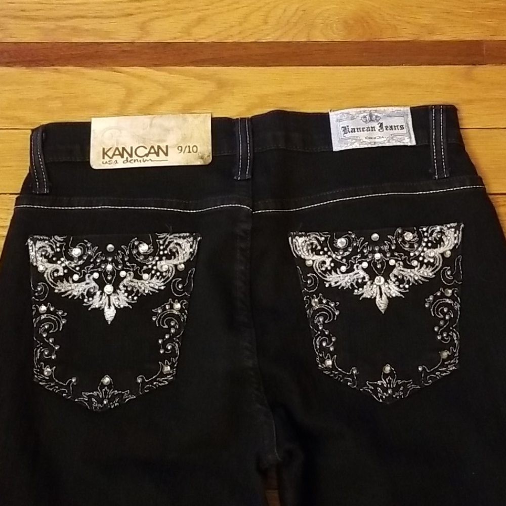 KANCAN DARK DENIM SKINNY EMBELLISHED JEAN 9/10 - Picture 3 of 6